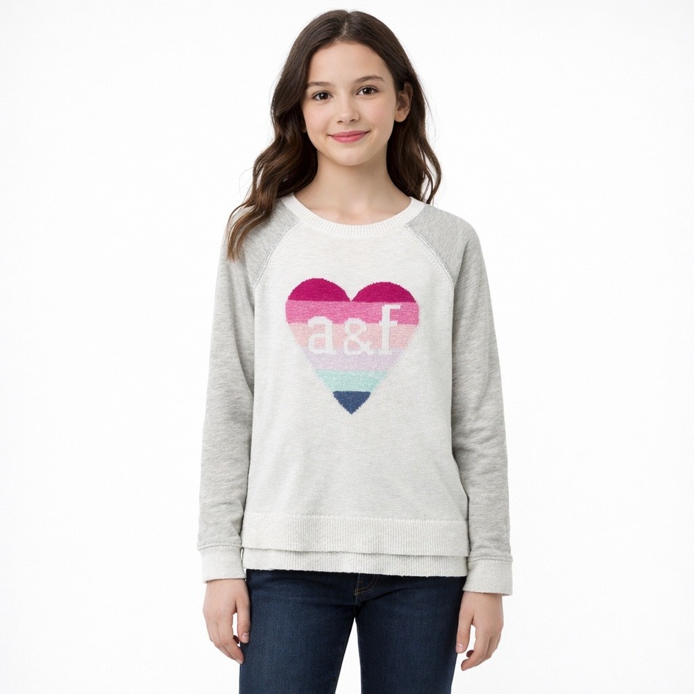 Abercrombie Kids Girls Rainbow Heart Sweater Pullover White &‎ Light Gray 13/14